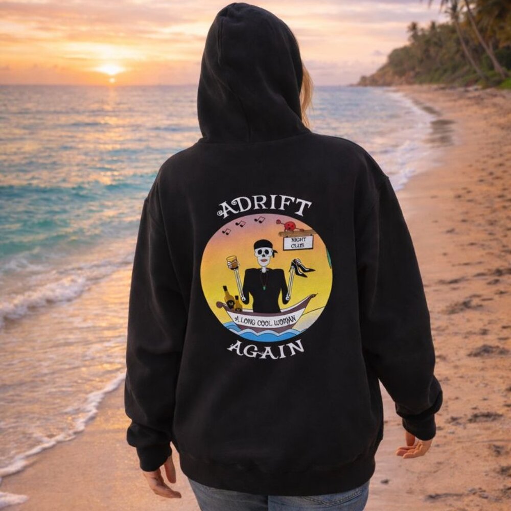Adrift Again Black Zip-Up Hoodie | “A Long Cool Woman” | XL